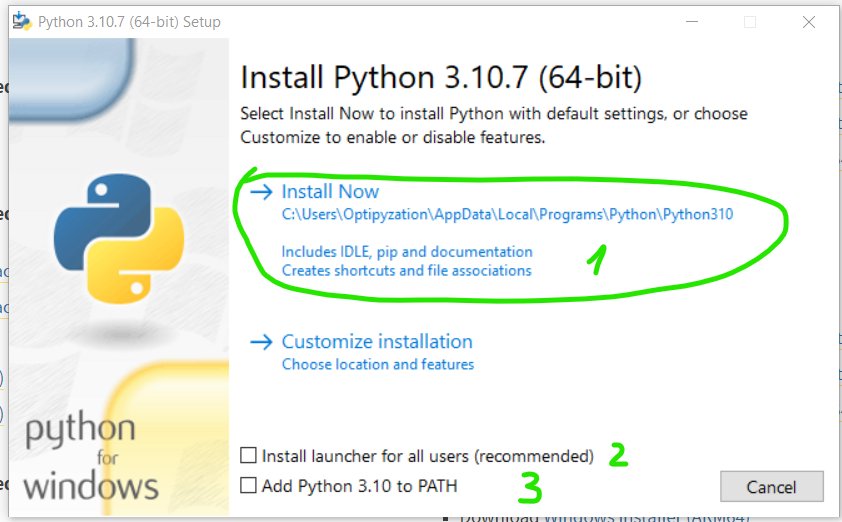 Python installieren - Screenshot